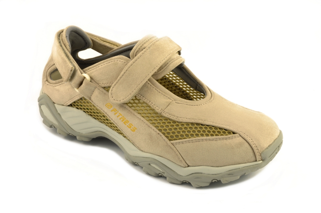 G Comfort - Zapato trekking estilo mercedes con velcro, admite plantilla ortopédica, calzado para mujer de color beige