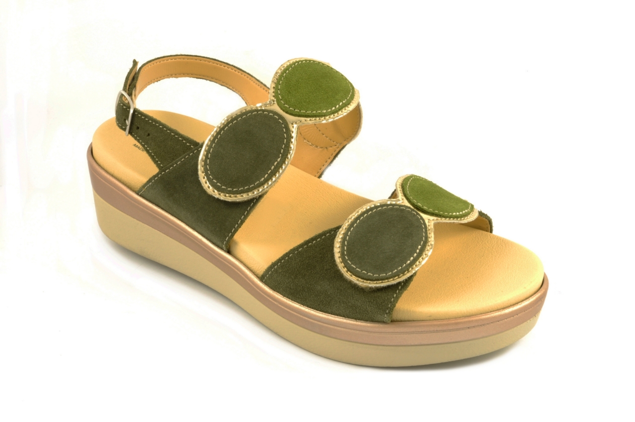 Cinzia - Sandalia con tiras de velcro, admite plantilla ortopédica, zapato de mujer combinado en color caqui y verde