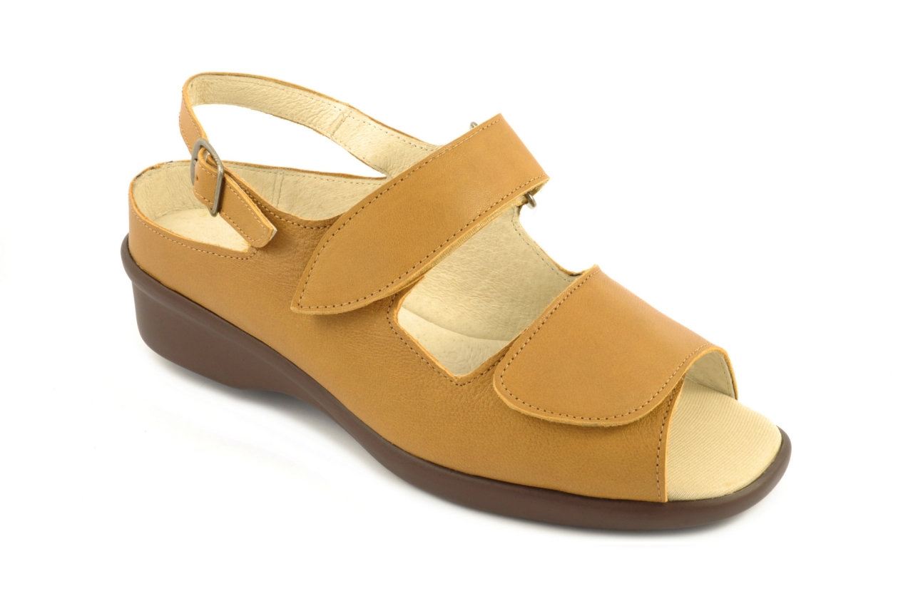 Trimas - Sandalia de plantilla ortopédica con 2 velcros para mujer, en piel de color camel