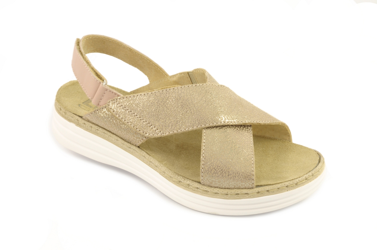Lumel - Sandalia con tiras cruzadas, admite plantilla ortopédica, calzado de mujer en piel combinada en color rosa palo