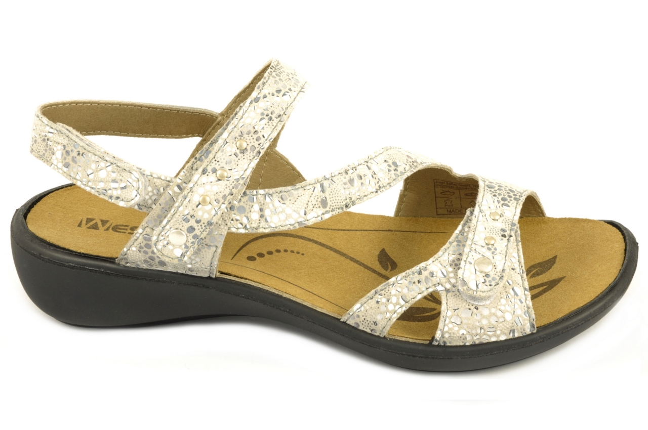 Westland - sandalia de tiras con velcro, admite plantilla ortopédica, calzado de piel para mujer combinada color beige