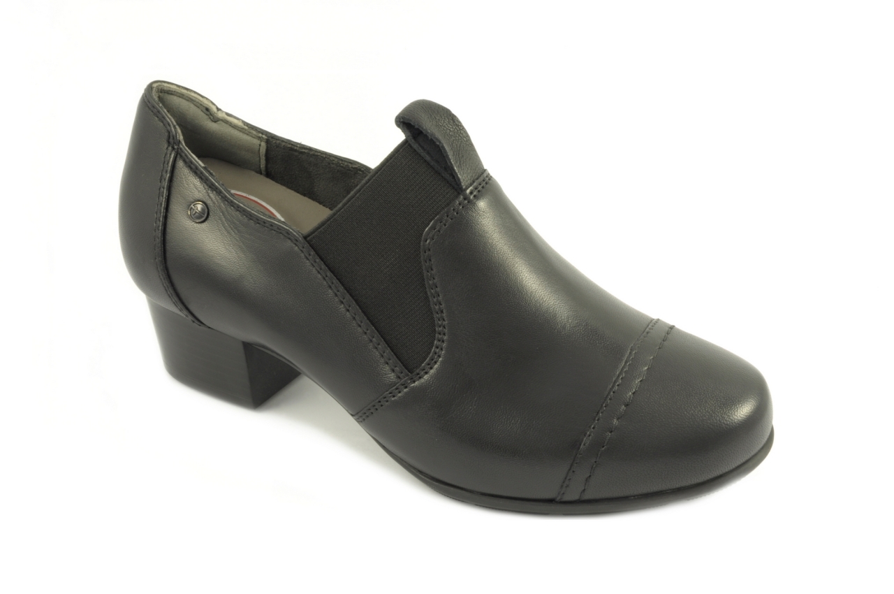 Tamaris - Zapato abotinado con tacón de horma ancha, admite plantillas ortopédicas, calzado de mujer en piel de color negro