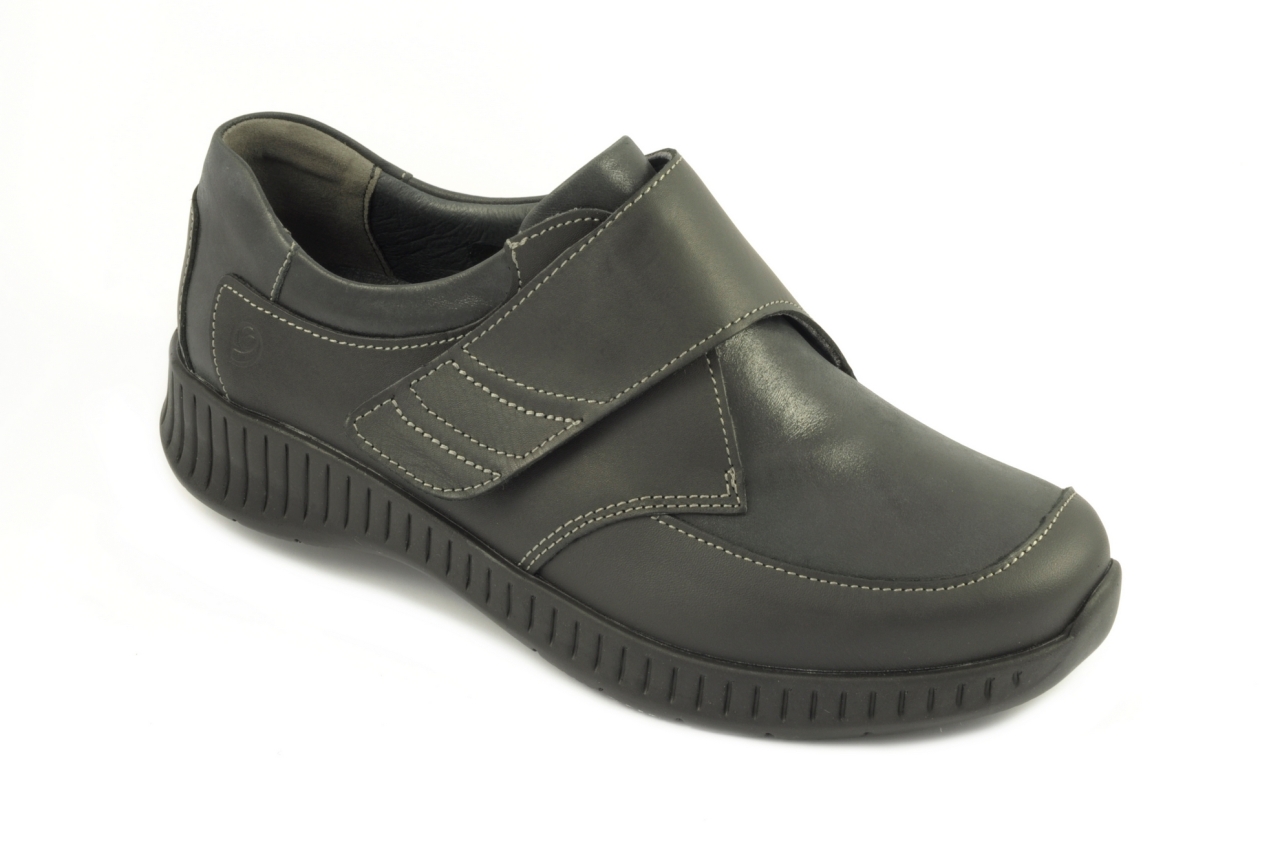 Suave - Zapato con velcro de horma ancha, admite plantilla ortopédica, calzado de mujer en color negro