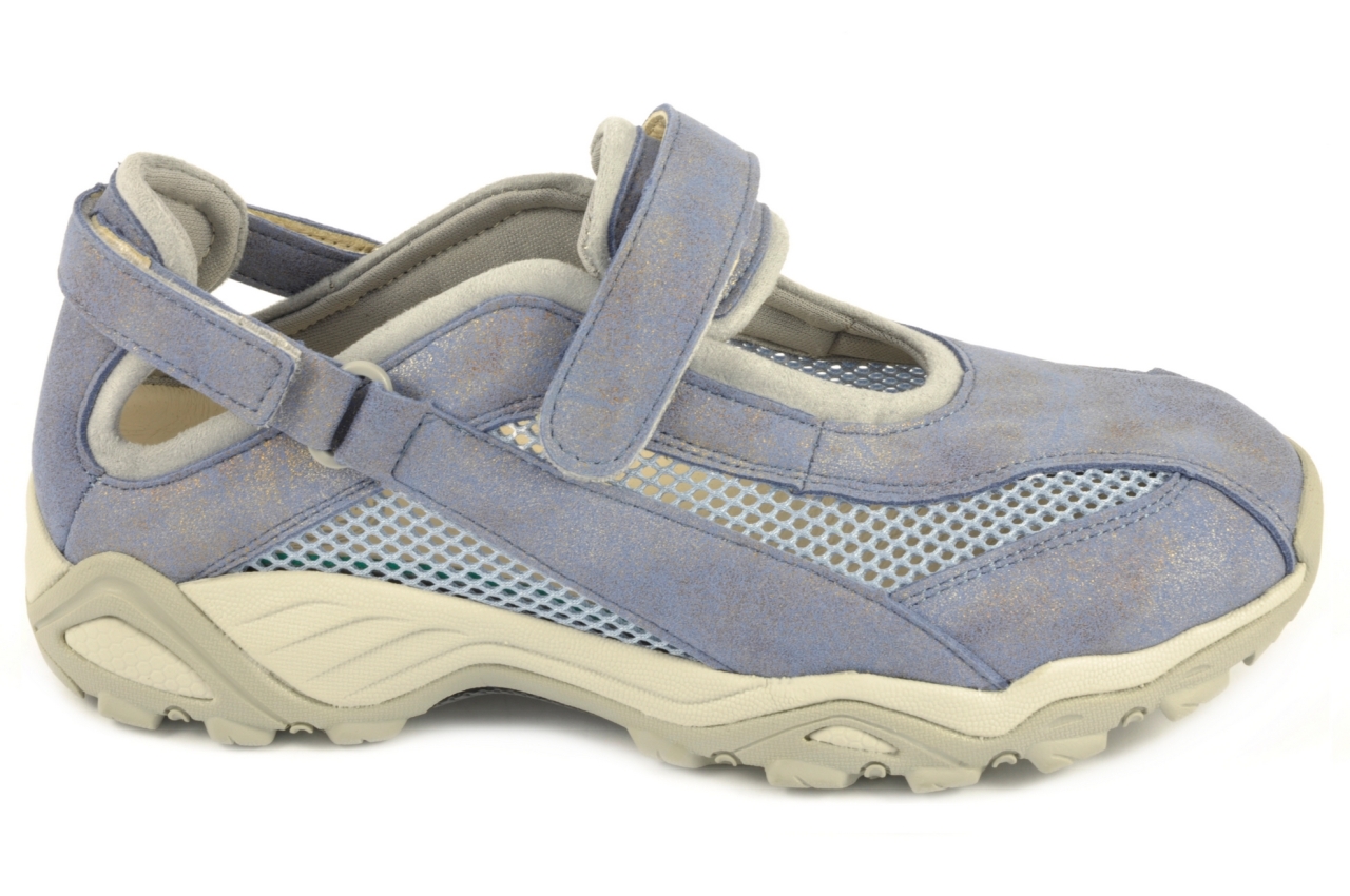 G Comfort - Zapato trekking estilo mercedes con velcro, admite plantilla ortopédica, calzado para mujer de color azul