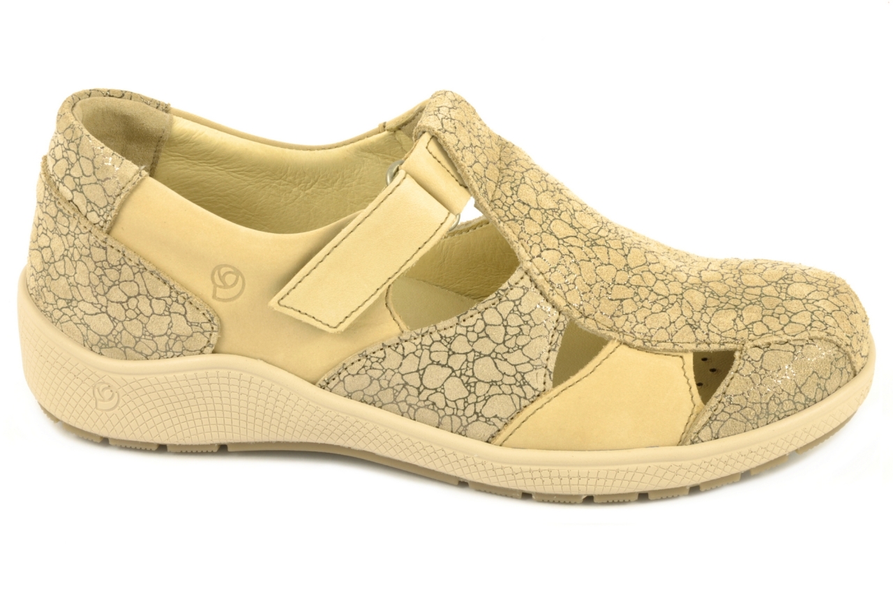Suave - Sandalia cerrada con velcro para mujer, admite plantilla ortopédica, combinada en piel de color beige