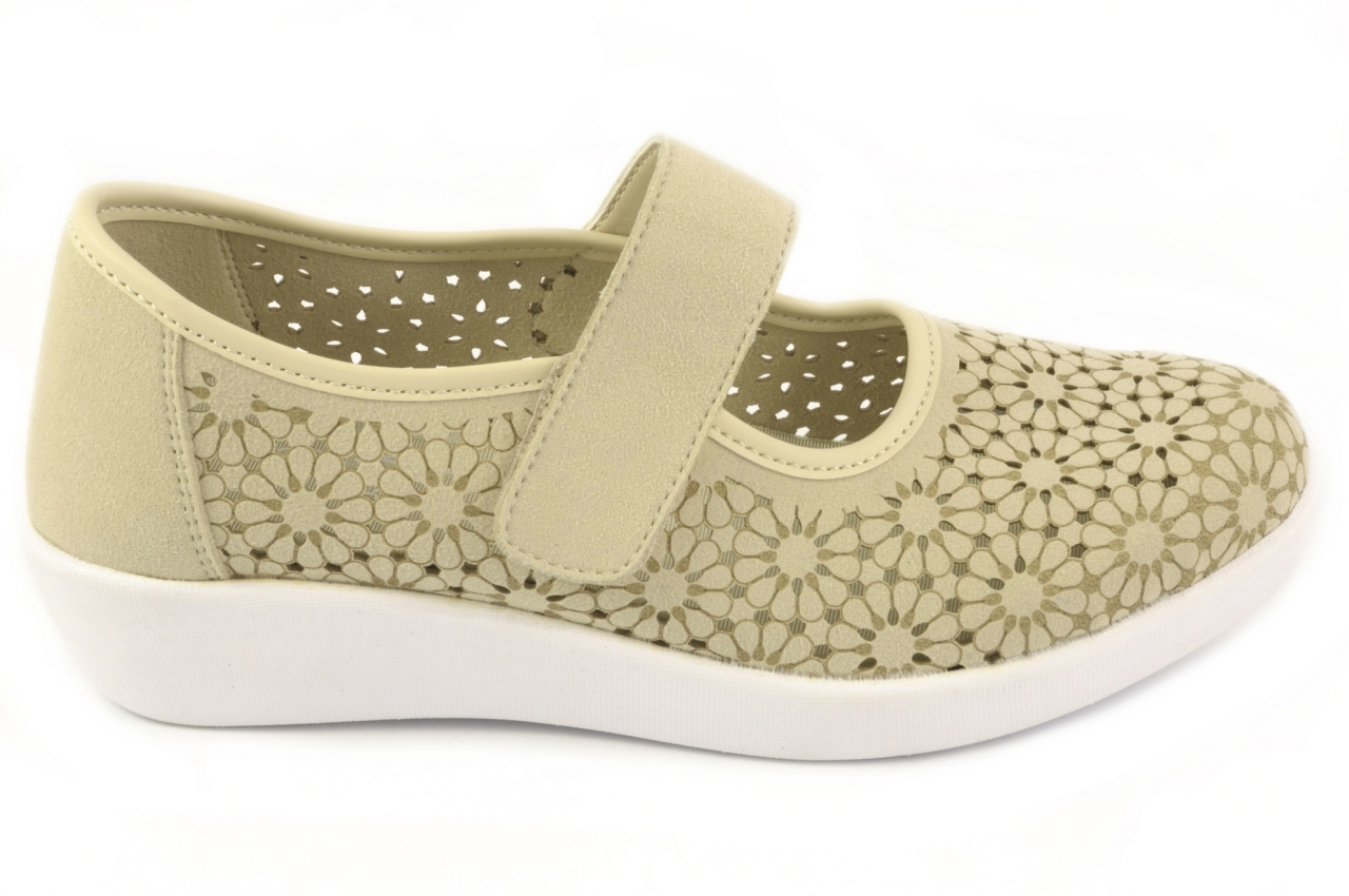 Doctor Cutillas - Zapatilla tipo mercedes perforada con cinta textil adhesiva, admite plantilla ortopédica, para mujer en tejido de color beige