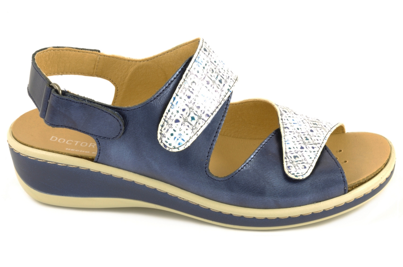 Doctor Cutillas - Sandalia con cintas textiles adhesivas, admite plantilla ortopédica, calzado para mujer combinada en piel de color azul