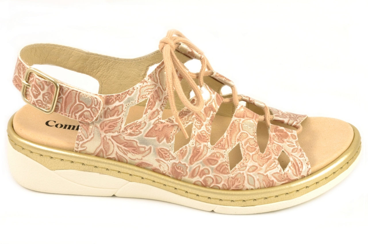 Comfort Class - Sandalia con cordones, admite plantilla ortopédica, calzado de mujer en piel estampada de color rosa