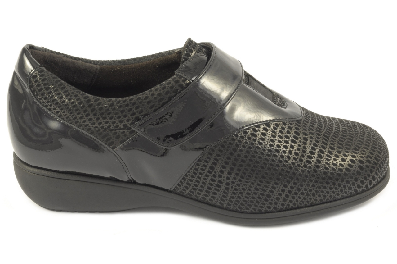 Doctor Cutillas - Zapato confortable con licra y cinta textil adhesiva, admite plantilla ortopédica, calzado de mujer en color negro