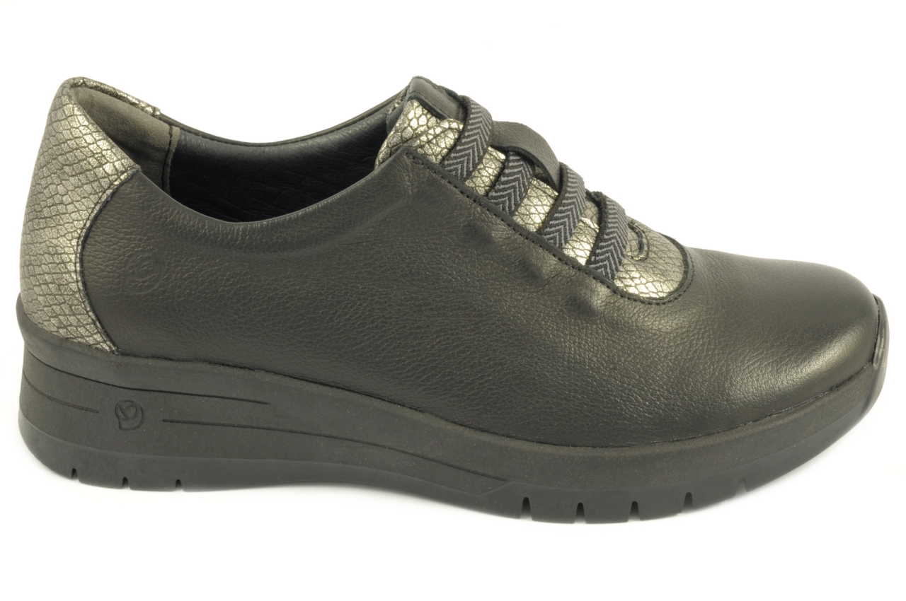 Suave - Zapato abotinado, admite plantilla ortopédica, calzado para mujer en piel de color negro