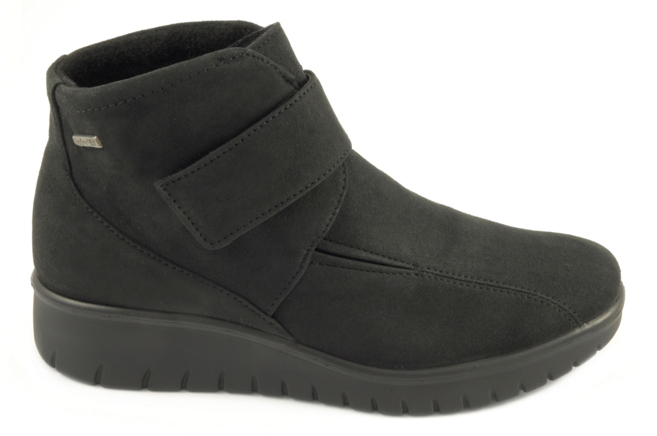 Josef Seibel - Botín impermeable en material técnico de abrigo con cinta textil adhesiva, admite plantilla ortopédica, calzado de mujer en tejido de color negro