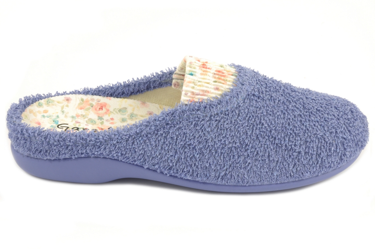 Zapatilla destalonada de toalla para mujer, apta para plantilla ortopédica, en color azul