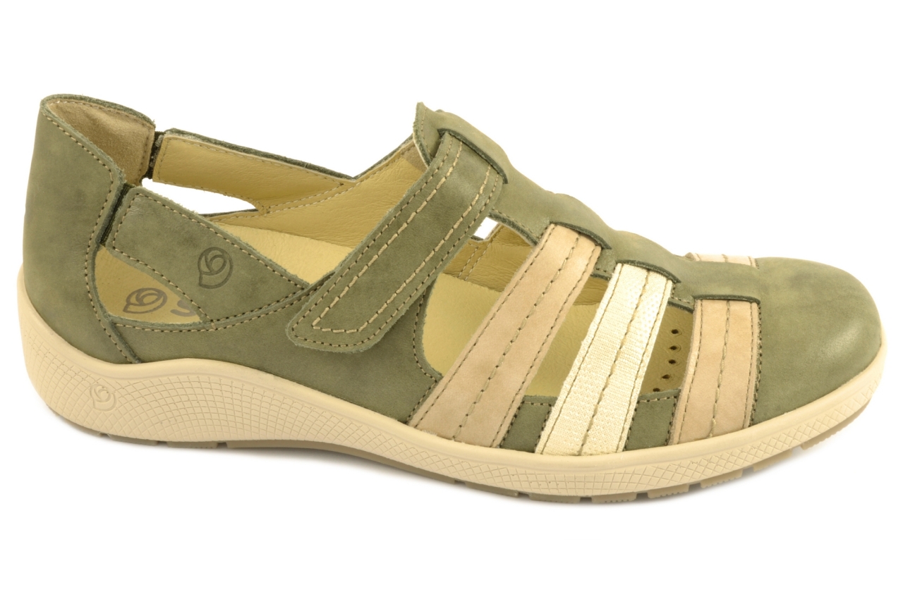 Suave - Sandalia cerrada con tiras y velcro para mujer, admite plantilla ortopédica, combinada en piel de color verde