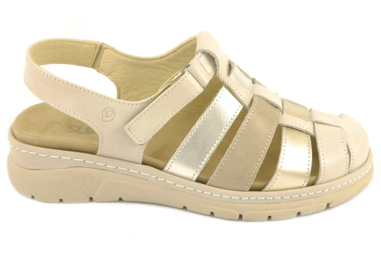 Suave - Zapato de tiras cerrado de los dedos y destalonado para mujer, admite plantilla ortopédica, combinado en piel de color hielo