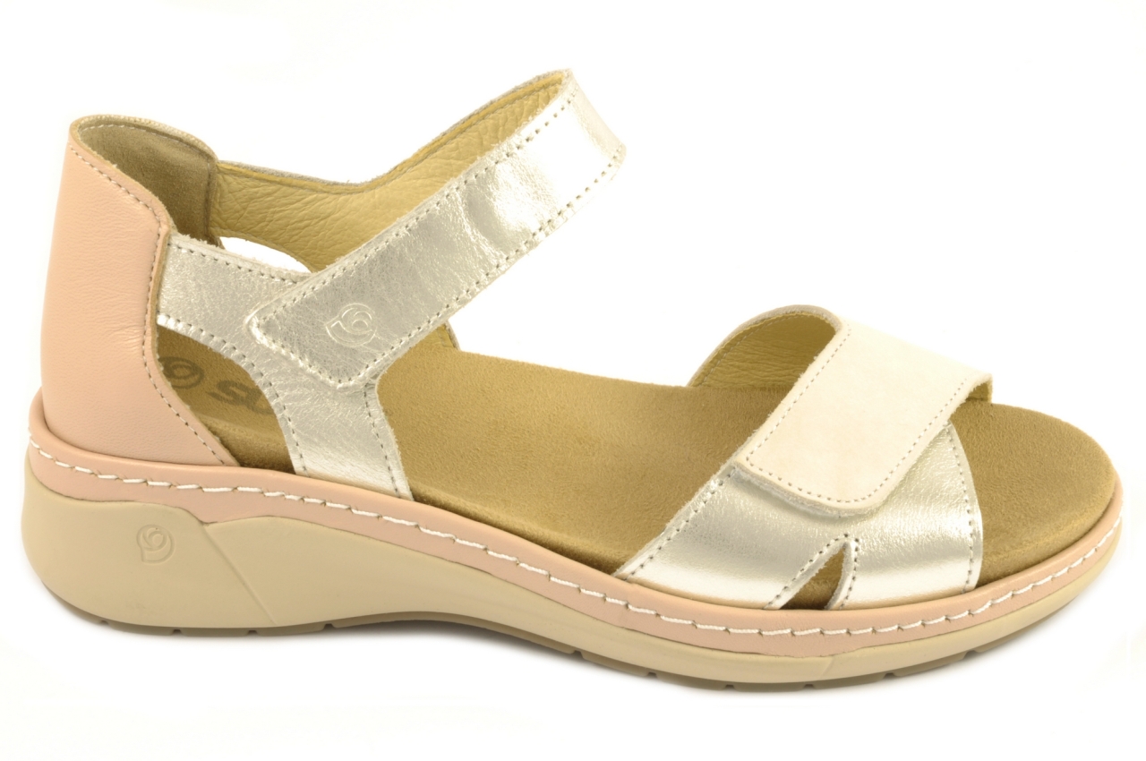 Suave - Zapato con los dedos descubiertos y talón cerrado con tiras de velcro para mujer, admite plantilla ortopédica, combinada en piel de color plata con hielo