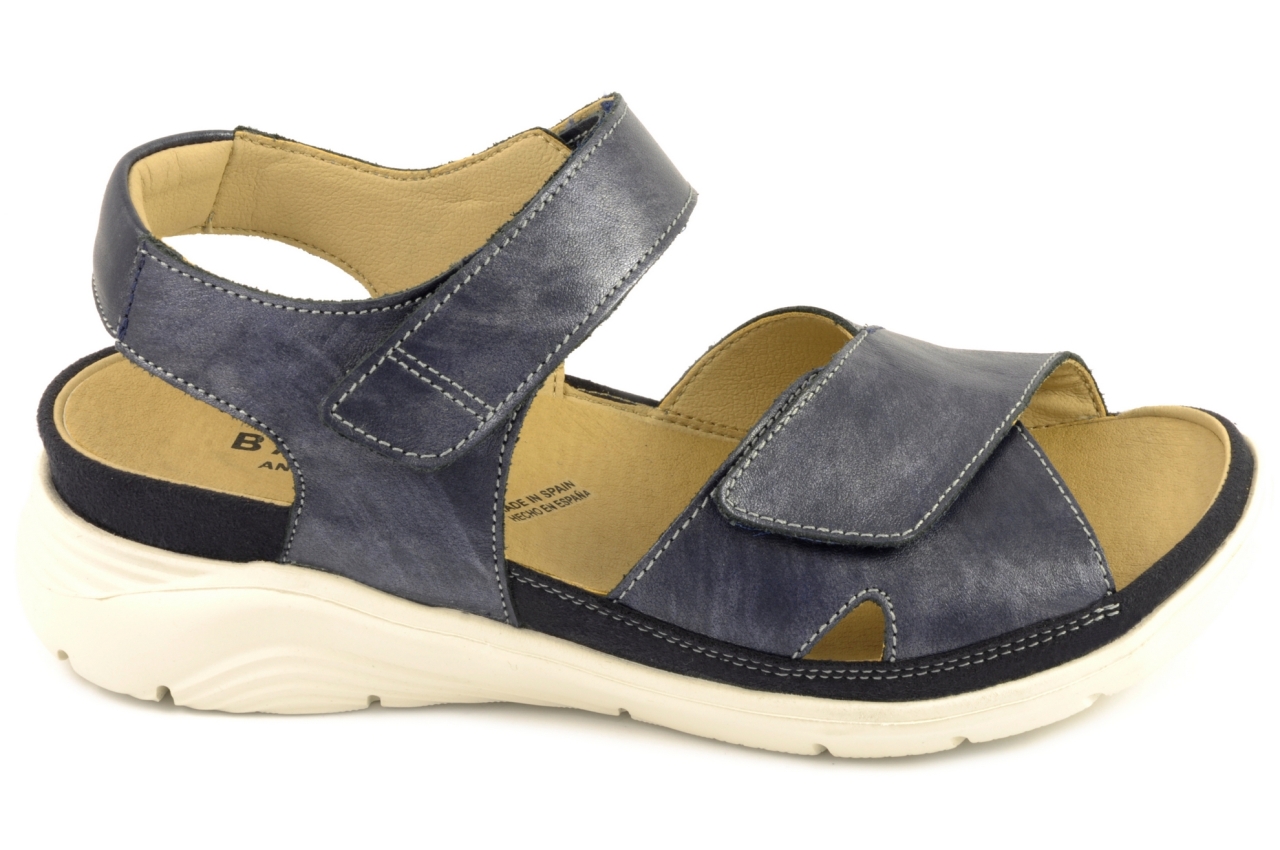 Baerchi - Sandalia con velcro de pasador, admite plantilla ortopédica, calzado para mujer en piel de color azul marino