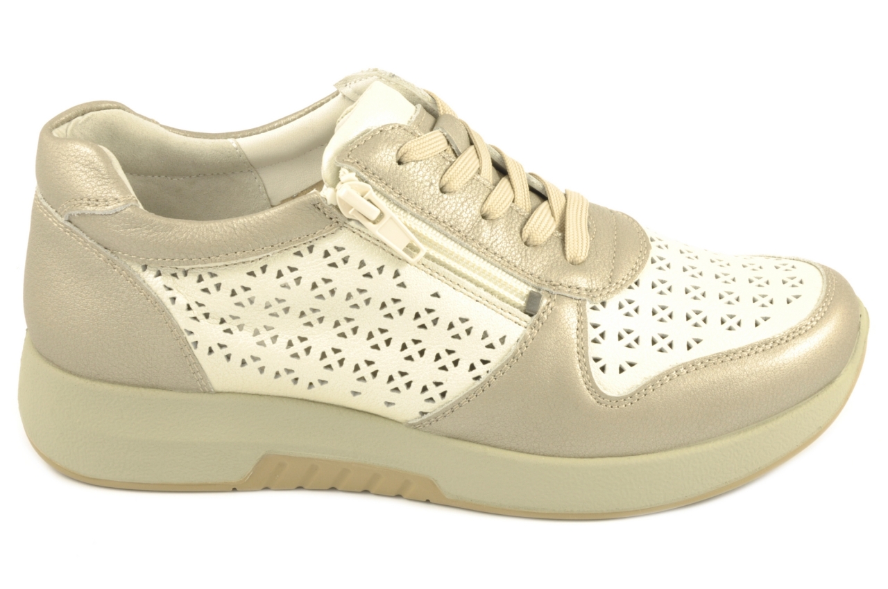 G Comfort- Zapato calado con cordones y cremallera, admite plantilla ortopédica, calzado de mujer combinado en piel de color beige y dorado