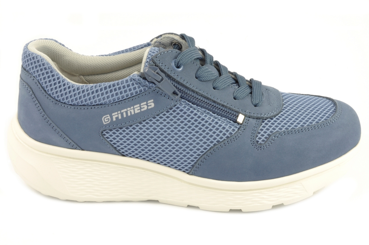 G Comfort- Zapato con cordones y cremallera, admite plantilla ortopédica, calzado de mujer combinado en piel y tejido de color azul