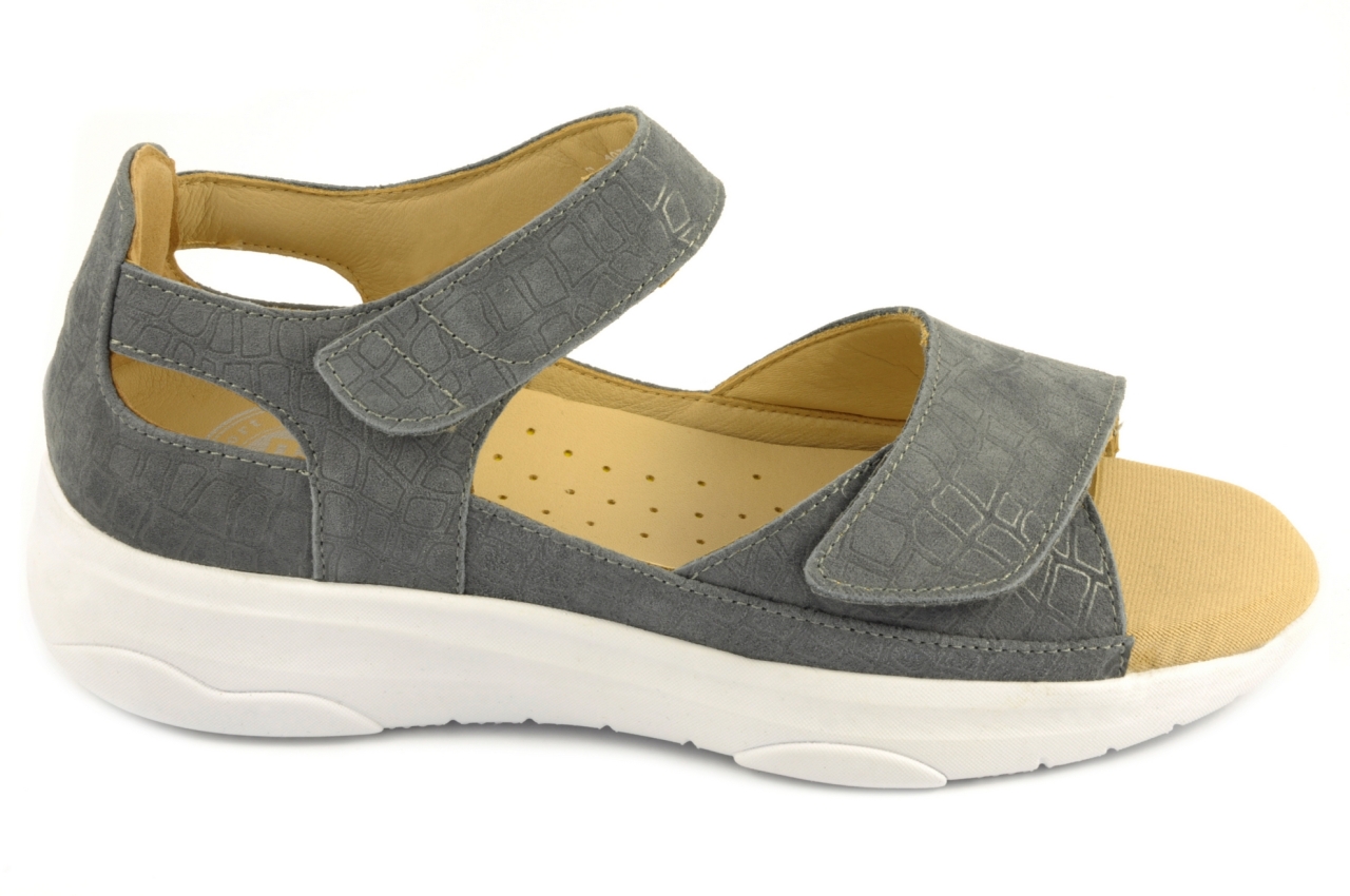 G Comfort - Zapato de dedos descubiertos y talón cerrado con velcros, admite plantillas ortopédicas de gran tamaño, calzado de mujer en piel de color gris oscuro