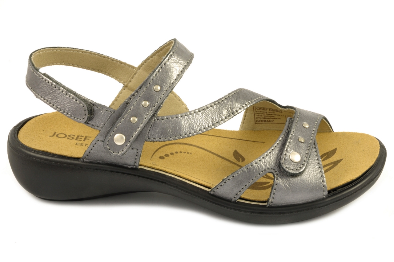 Josef Seibel - Sandalia de tiras regulables con velcro, admite plantilla ortopédica, calzado para mujer en piel de color gris oscuro
