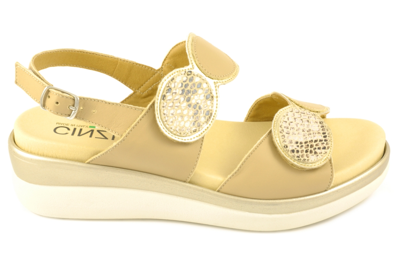 Cinzia - Sandalia con tiras de velcro, admite plantilla ortopédica, zapato de mujer combinado en color beige