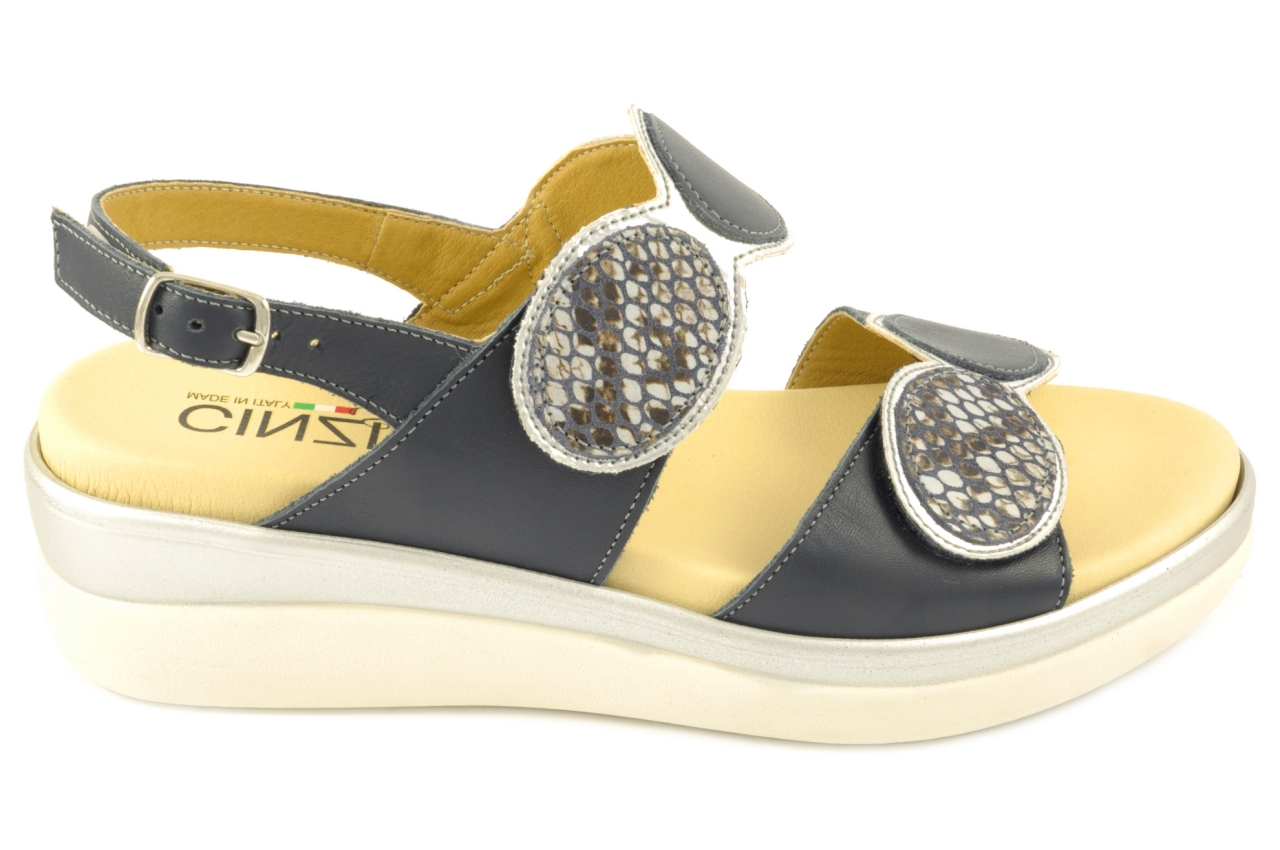 Cinzia - Sandalia con tiras de velcro, admite plantilla ortopédica, zapato de mujer combinado en color blanco azul