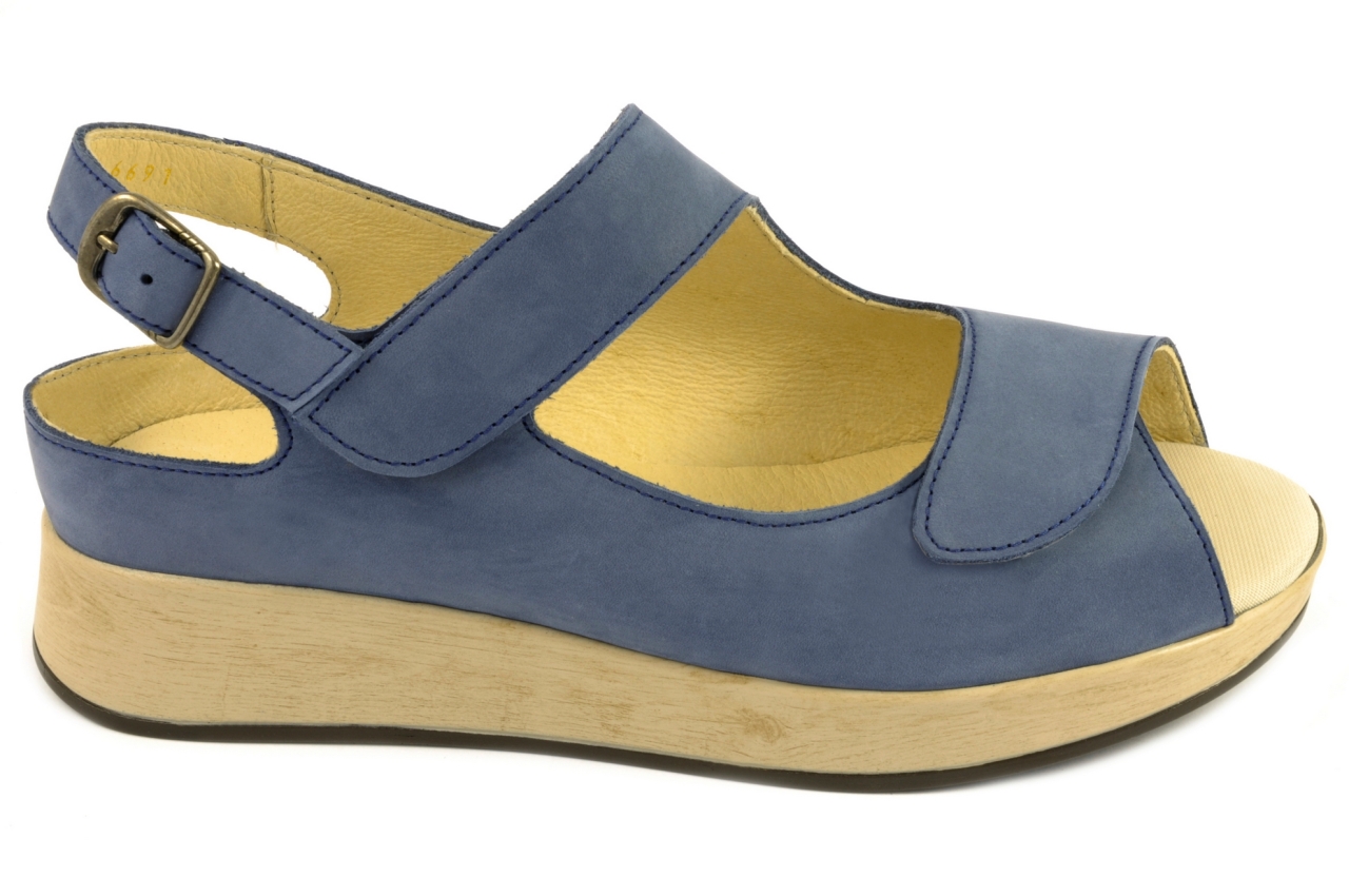 Trimas - Sandalia de plantilla ortopédica con velcros para mujer, en piel de nobuk en color azul