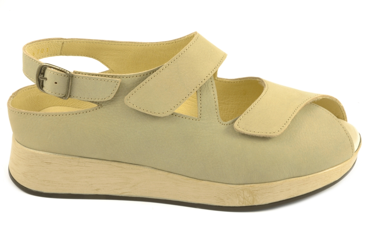 Trimas - Sandalia de plantilla ortopédica con velcros para mujer, en piel de nobuk en color beige