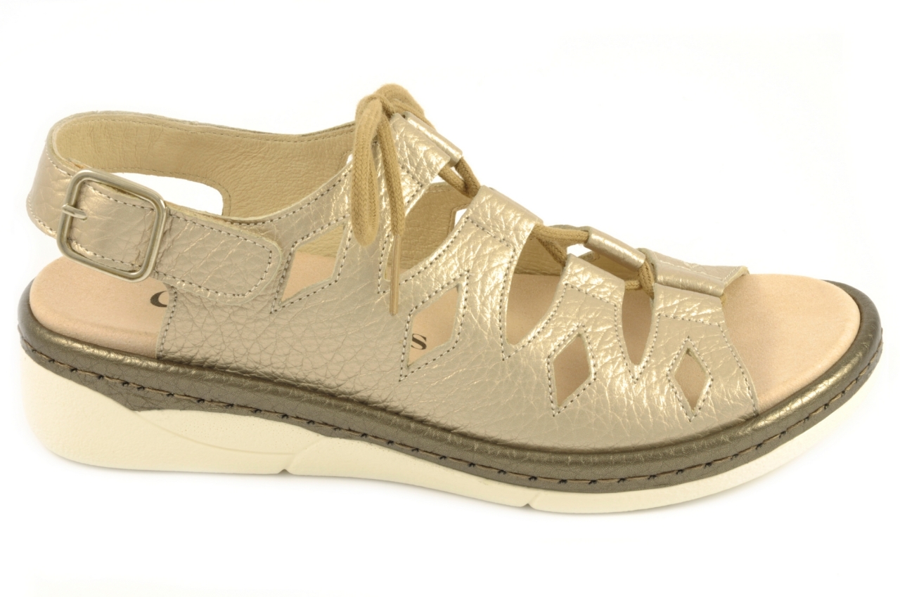 Comfort Class - Sandalia con cordones, admite plantilla ortopédica, calzado de mujer en piel de color dorado