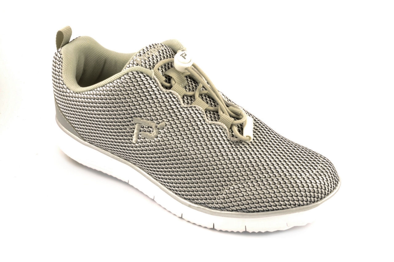 Propét - Zapatillas de deporte con cordón elástico, admite plantilla ortopédica, bambas para mujer combinadas en tejido color plata y negro