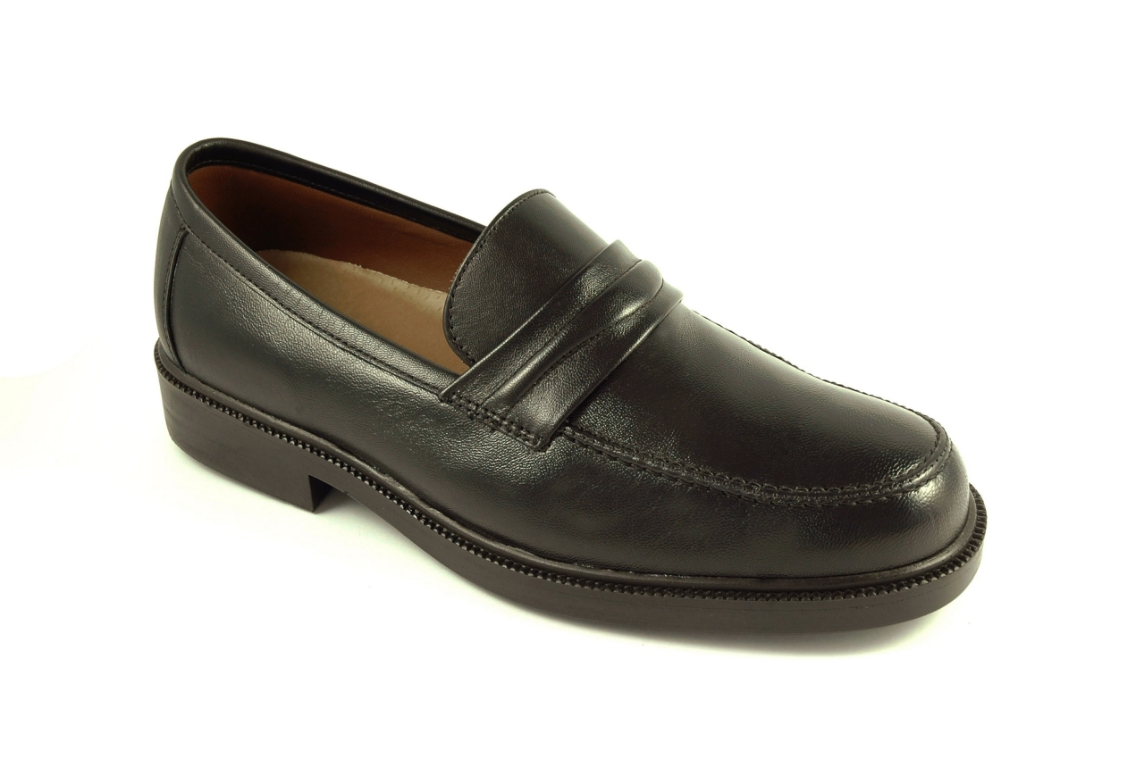 Baerchi - Mocasín de ancho especial, piso antideslizante, admite plantilla ortopédica, calzado de hombre en piel de color negro