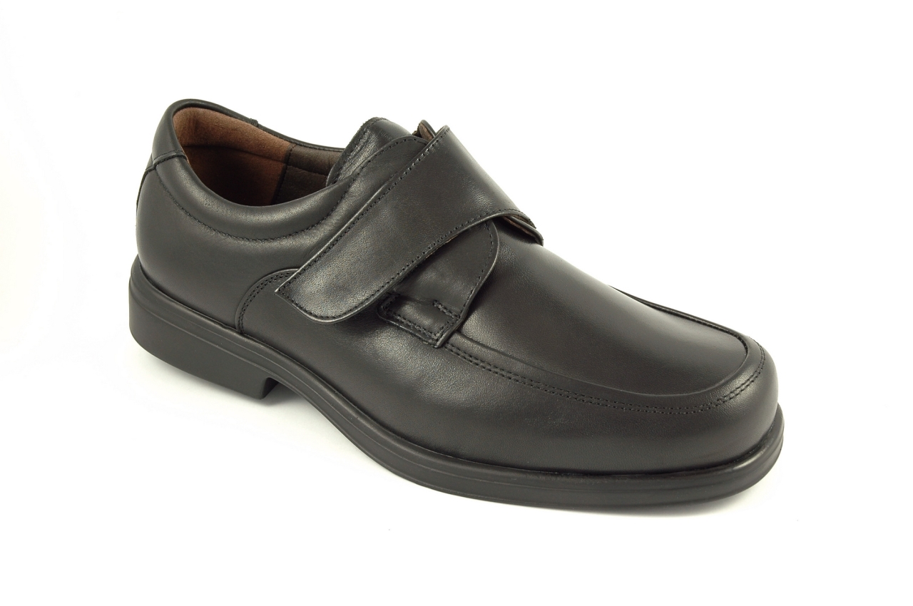 Tolino - Zapato de ancho especial con velcro, admite plantilla ortopédica, calzado de hombre en piel negra