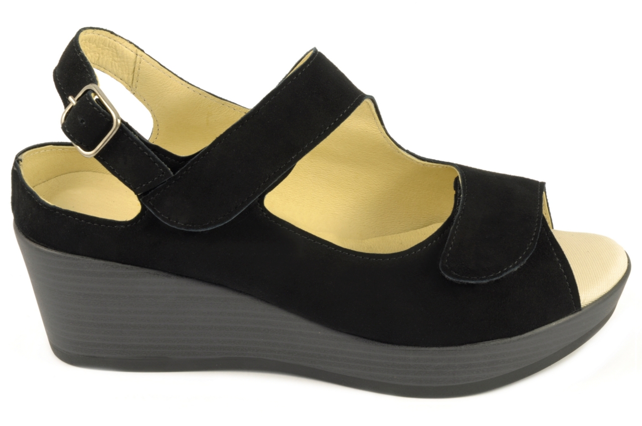 Trimas - Sandalia de plataforma con velcros apta para plantilla ortopédica, calzado de mujer, en ante de color negro