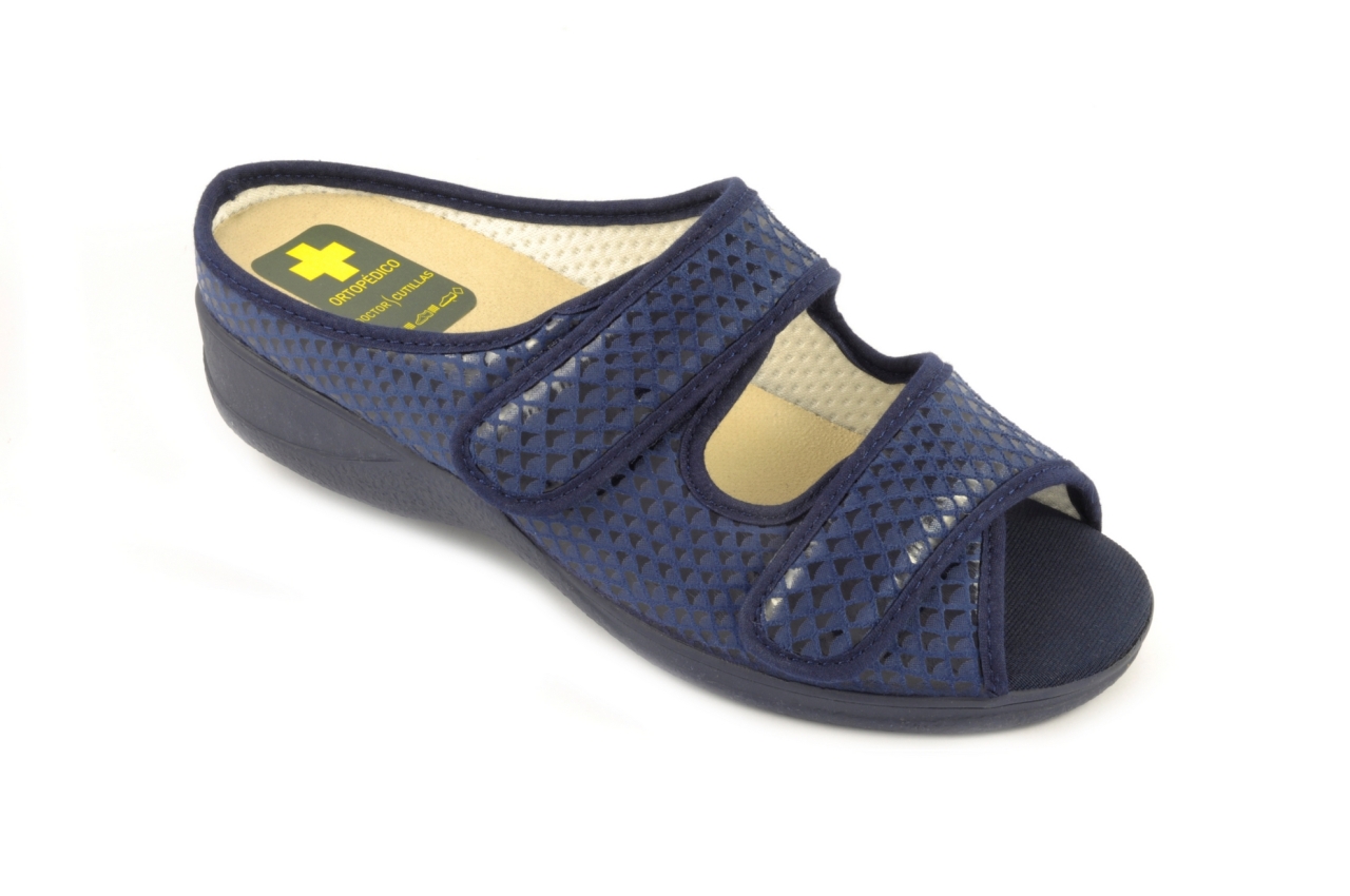 Doctor Cutillas - Zapatilla abierta con 2 velcros, admite plantilla ortopédica, calzado para mujer en tejido de color azul marino