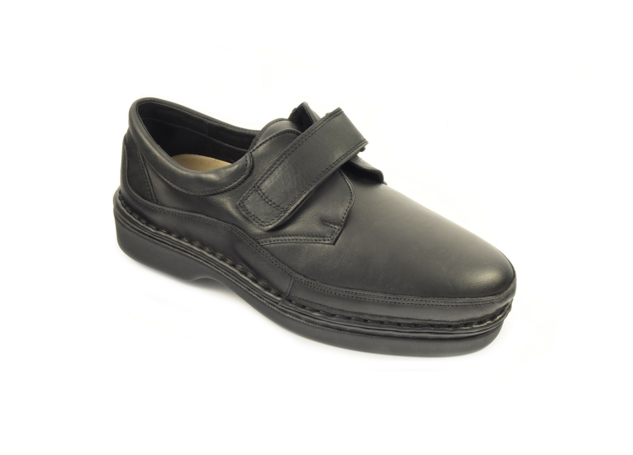Tamicus - Zapato con velcro de horma muy ancha, admite plantilla ortopédica, calzado de hombre combinado en piel y licra en color negro