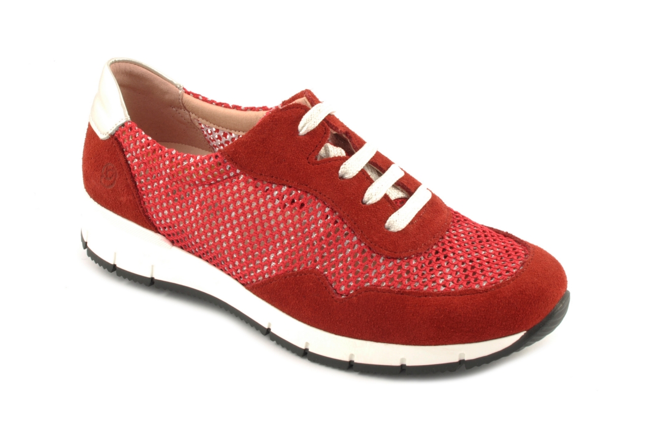 Suave - Zapato perforado con cordón para mujer, admite plantilla ortopédica, combinado en tejido y piel de color rojo