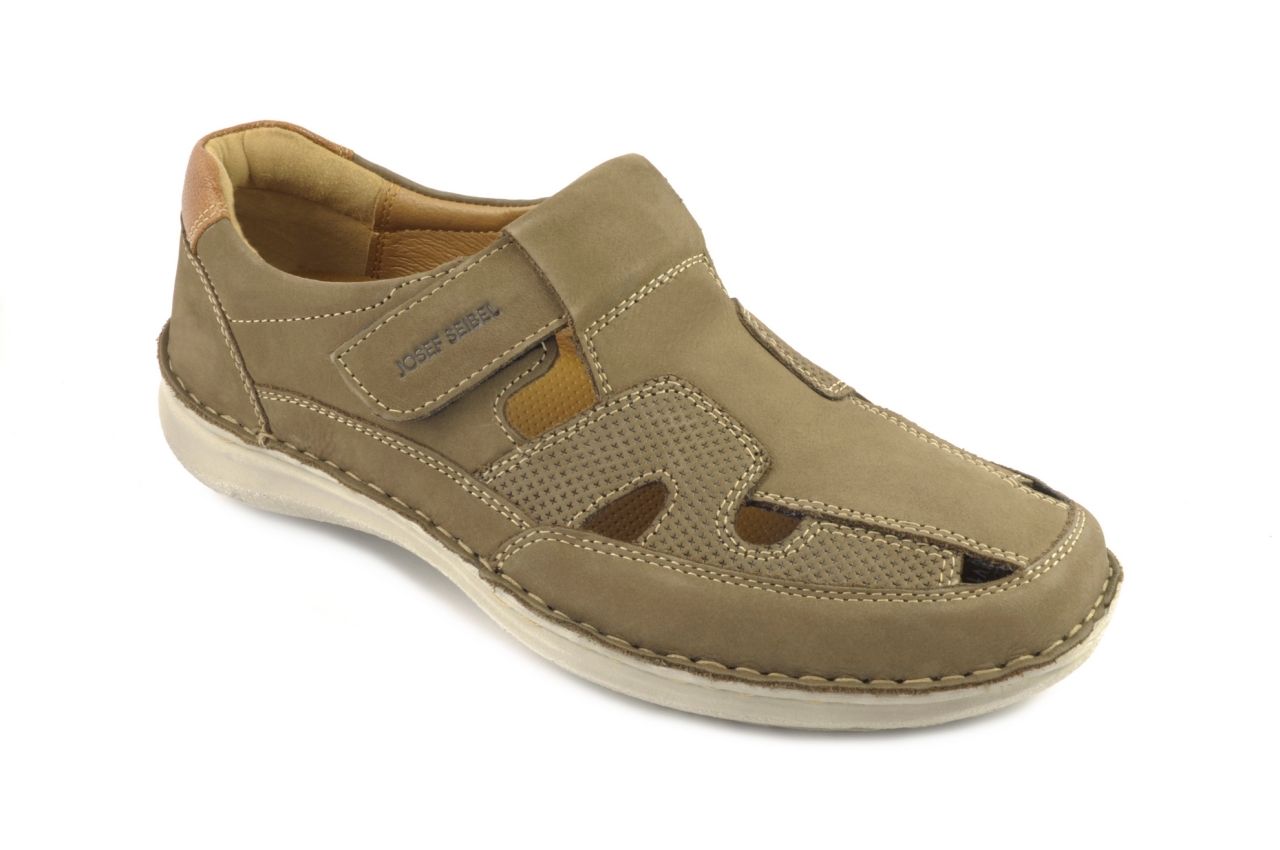 Josef Seibel - Sandalia cerrada con velcro, admite plantilla ortopédica, calzado para hombre en piel de nobuk de color marrón